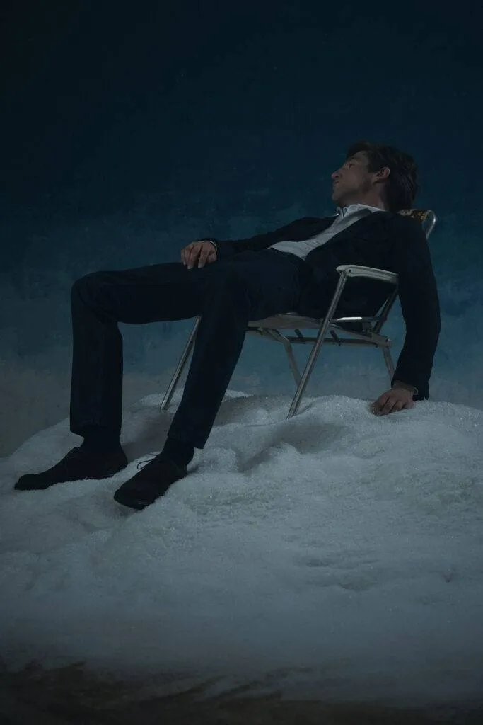 Utility Jacket in schwarz-blauer Alpaka-Leinenmischung mit Selvedge Jeans — Monokel Berlin