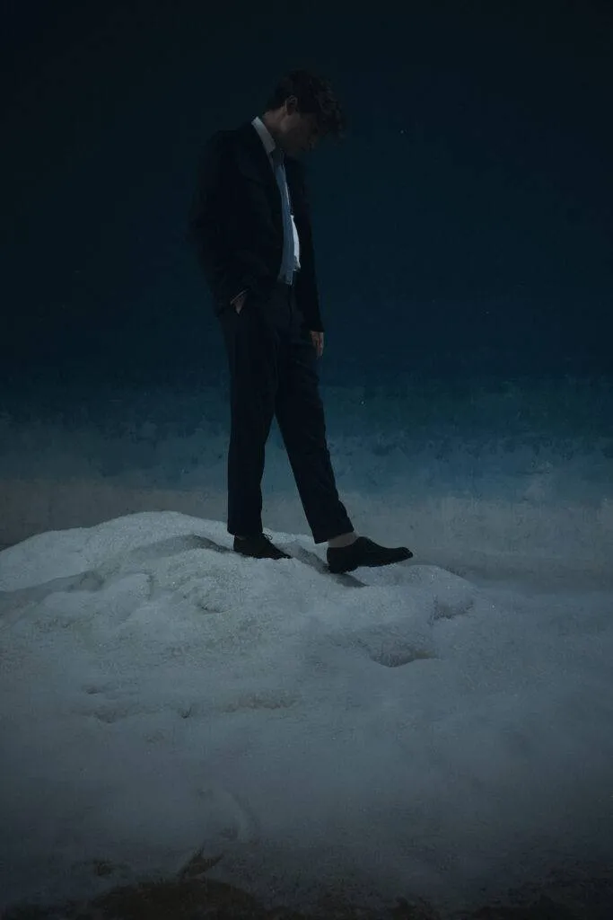 Utility Jacket in schwarz-blauer Alpaka-Leinenmischung mit Selvedge Jeans — Monokel Berlin