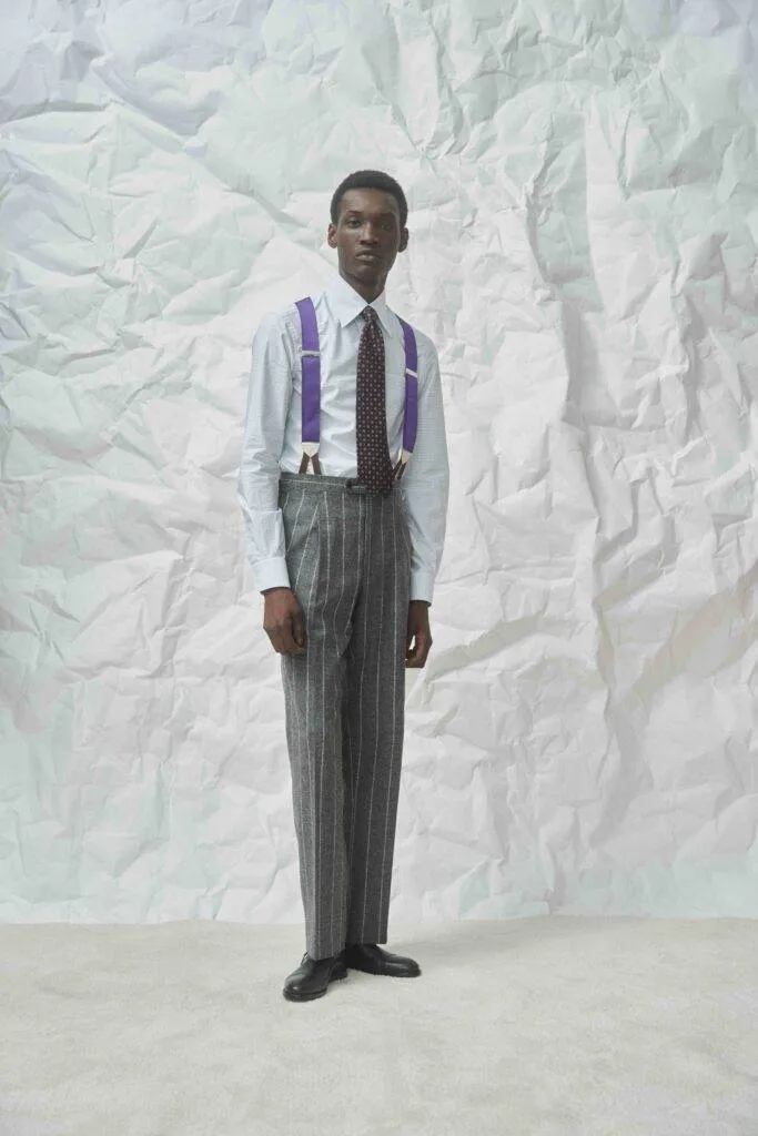 Ferla Alpaca wide charcoal chalk stripe Maßanzug — Monokel Berlin