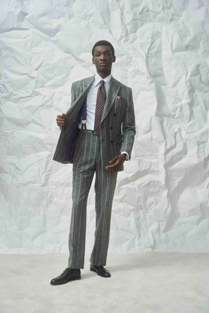 Ferla Alpaca wide charcoal chalk stripe Maßanzug — Monokel Berlin