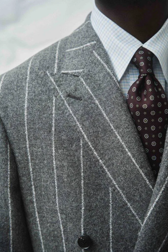 Ferla Alpaca wide charcoal chalk stripe Maßanzug — Monokel Berlin