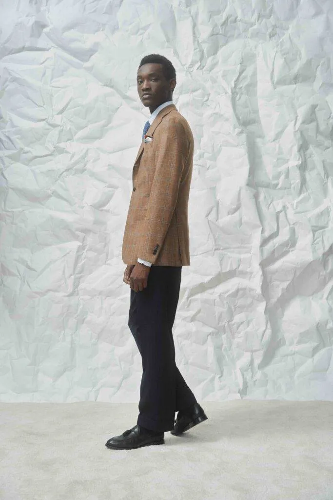 Cinnamon Wool-Silk-Cashmere M.Blue Windowpane Sakko — Monokel Berlin