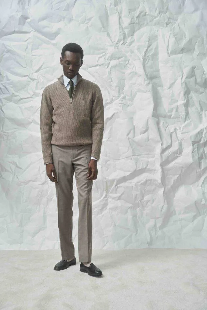 Taupe Half Zip Wool Cashmere Knit — Monokel Berlin