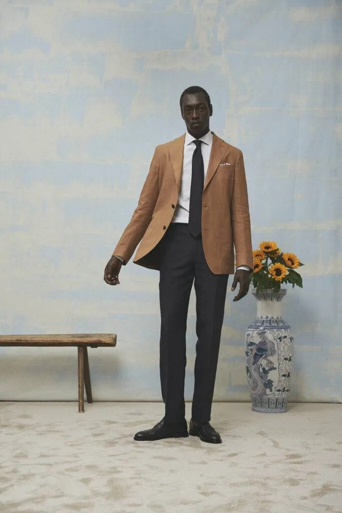 Navy Pinstripe Anzug aus Wolle/Leinen — Monokel Berlin