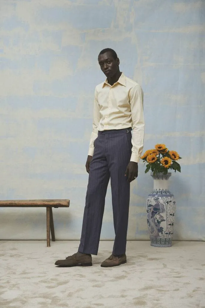 Navy Pinstripe Anzug aus Wolle/Leinen — Monokel Berlin