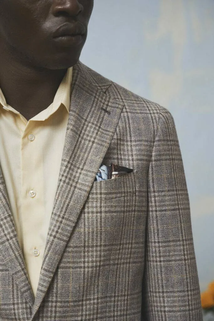 Graues Sakko mit kupfernem Karo aus Wolle/Seide — Monokel Berlin