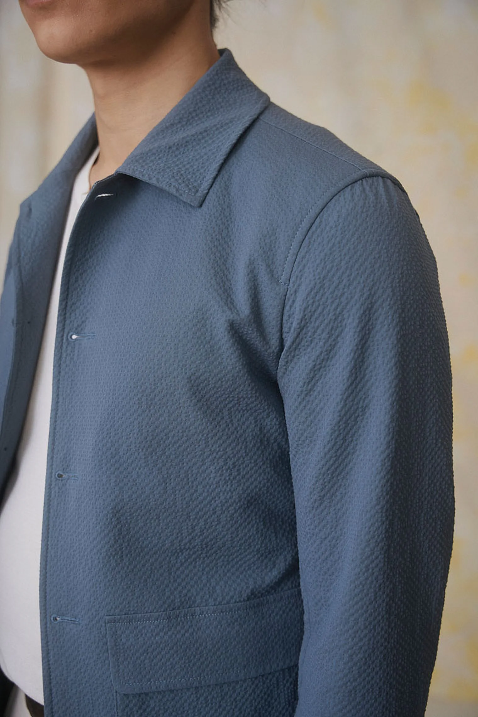 Petrol Seersucker Utility Jacket + Bermuda — Monokel Berlin