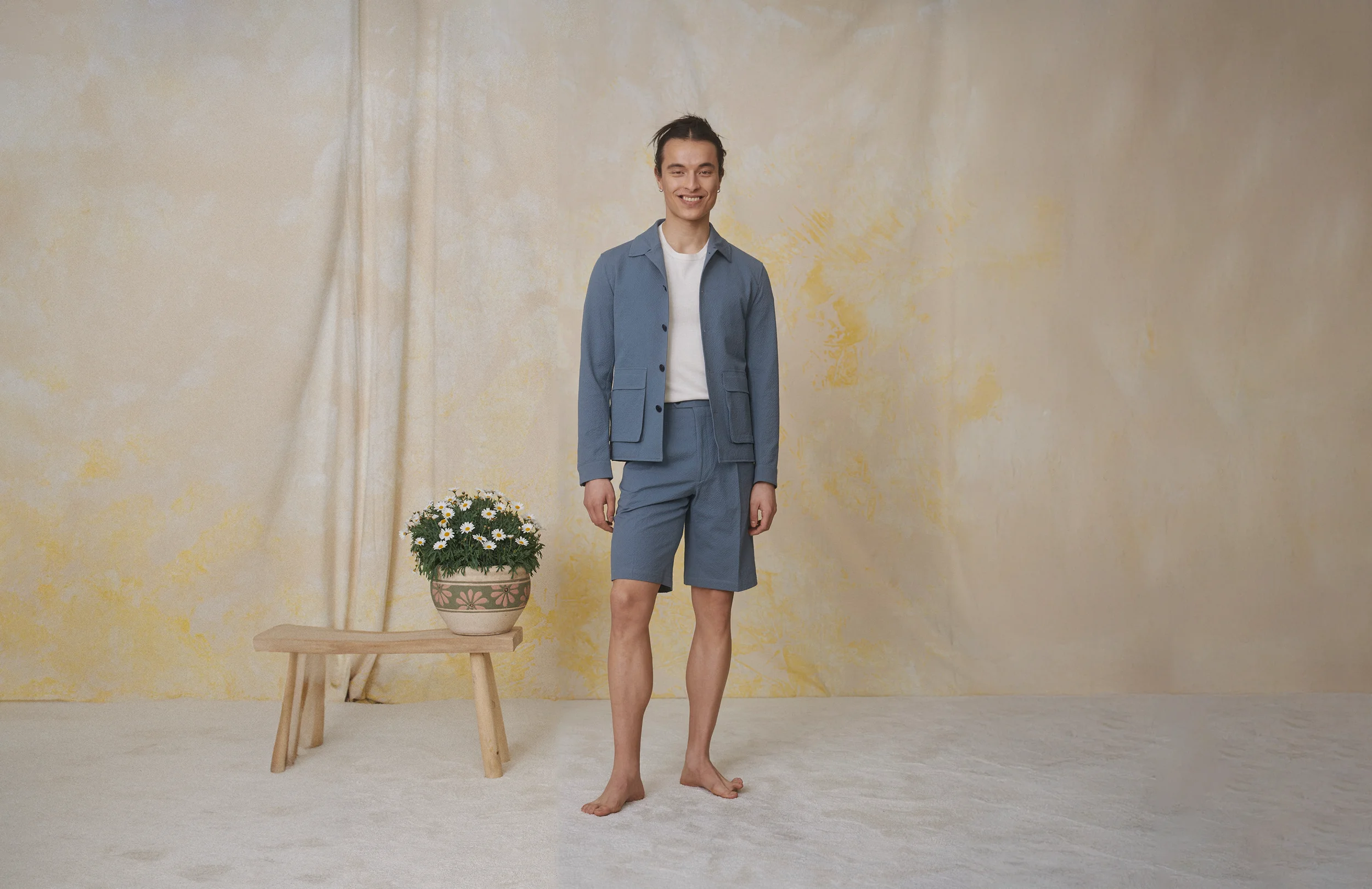 Petrol Seersucker Utility Jacket + Bermuda — Monokel Berlin