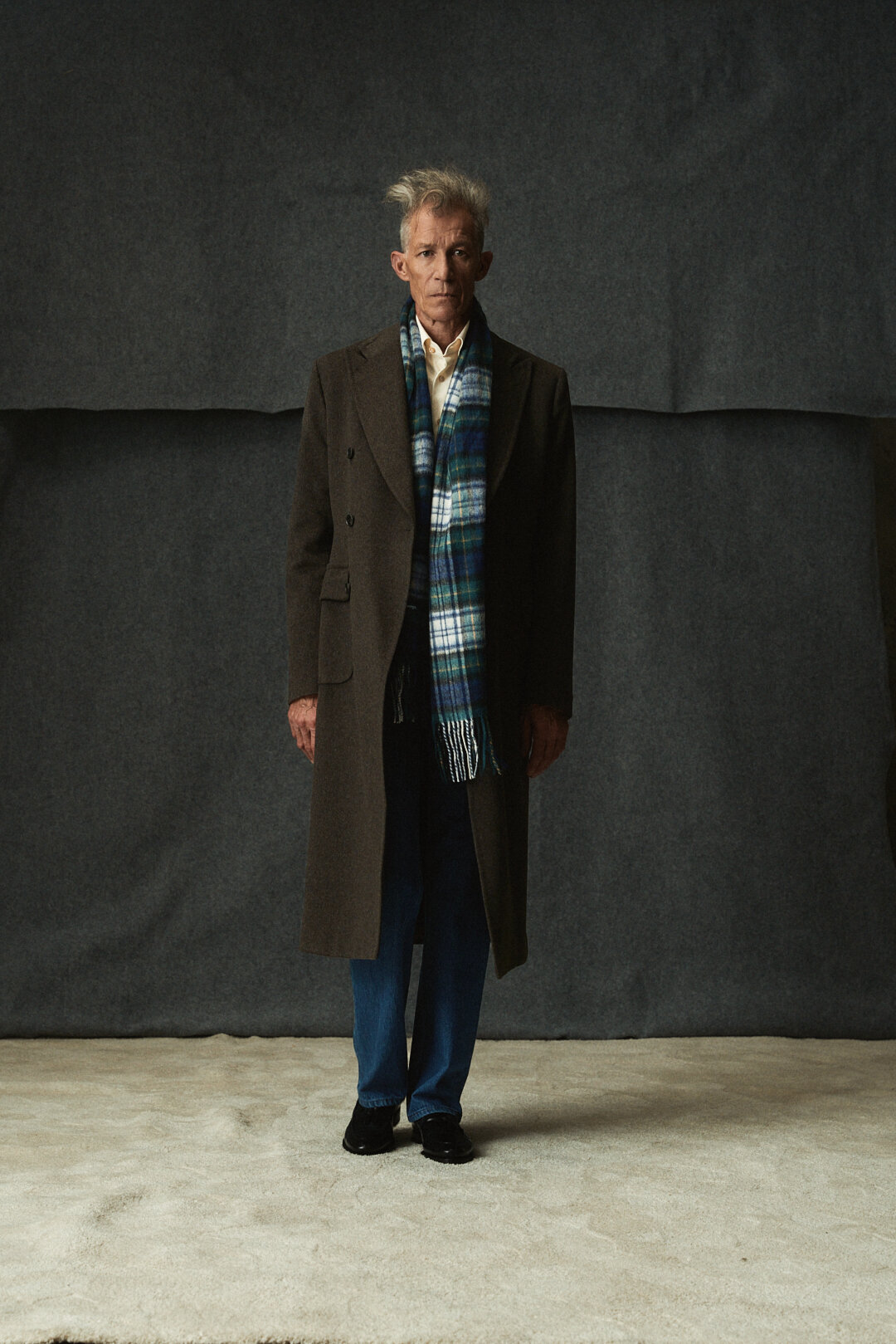 Light Brown-Anthracite Flannel Mantel mit Purple Sharkskin Sakko und Hemd, Ansicht 7