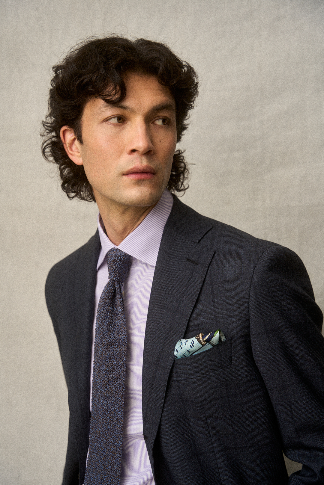 Stone Blue Glencheck Anzug mit Lilac-Streifen-Hemd, Ansicht 5