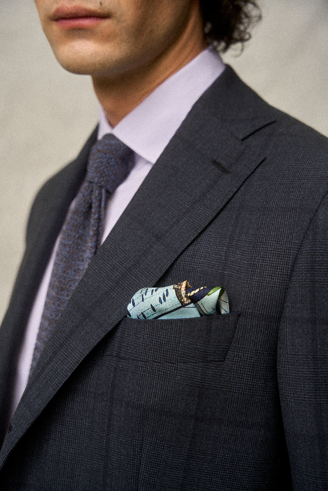 Stone Blue Glencheck Anzug mit Lilac-Streifen-Hemd, Ansicht 6