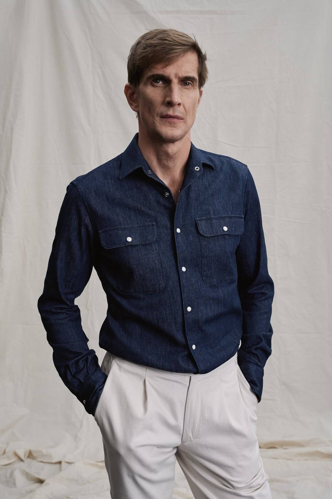 Blue Stretch Denim Maßhemd — Monokel Berlin