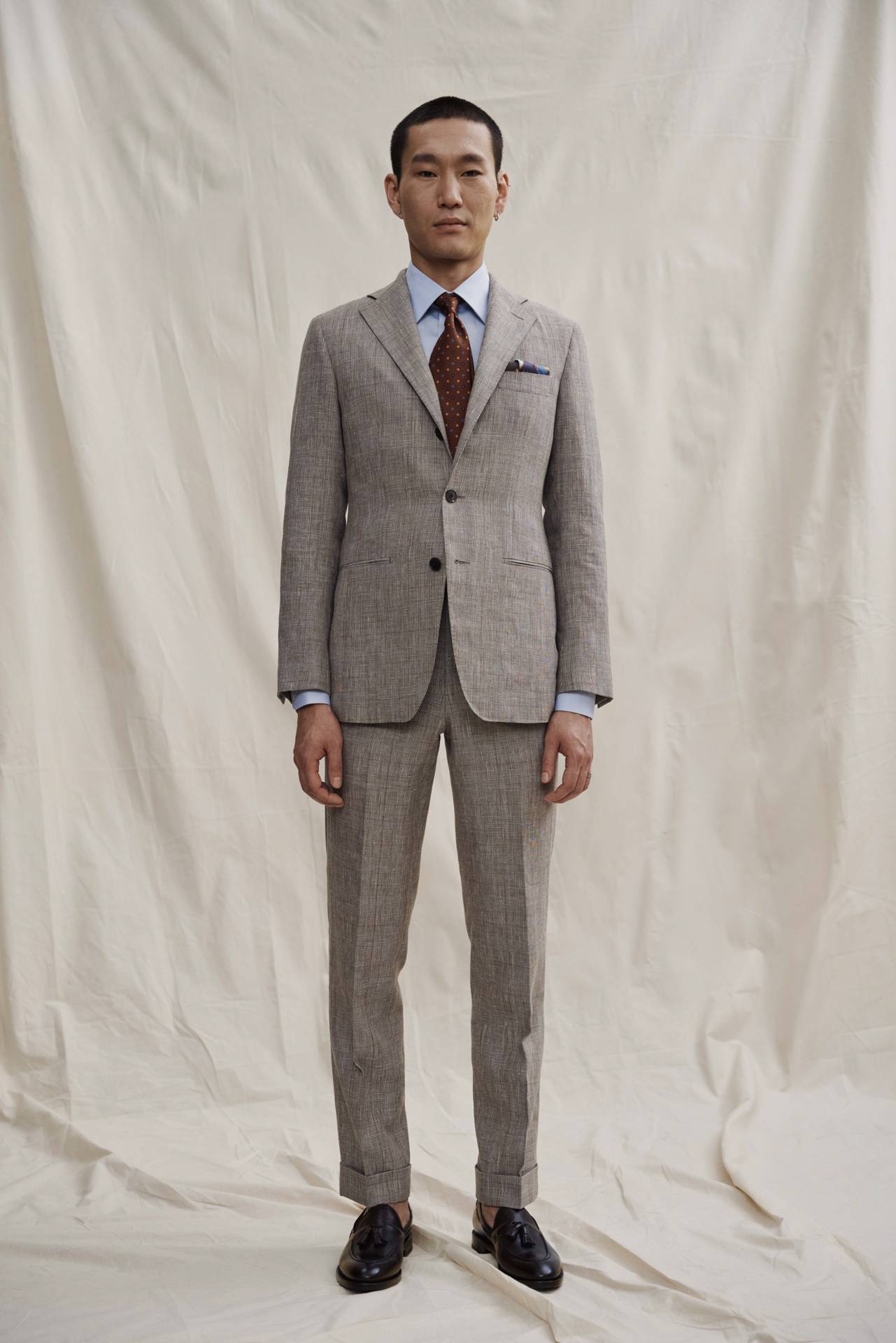 Brown Linen-Wool Glencheck Maßanzug — Monokel Berlin