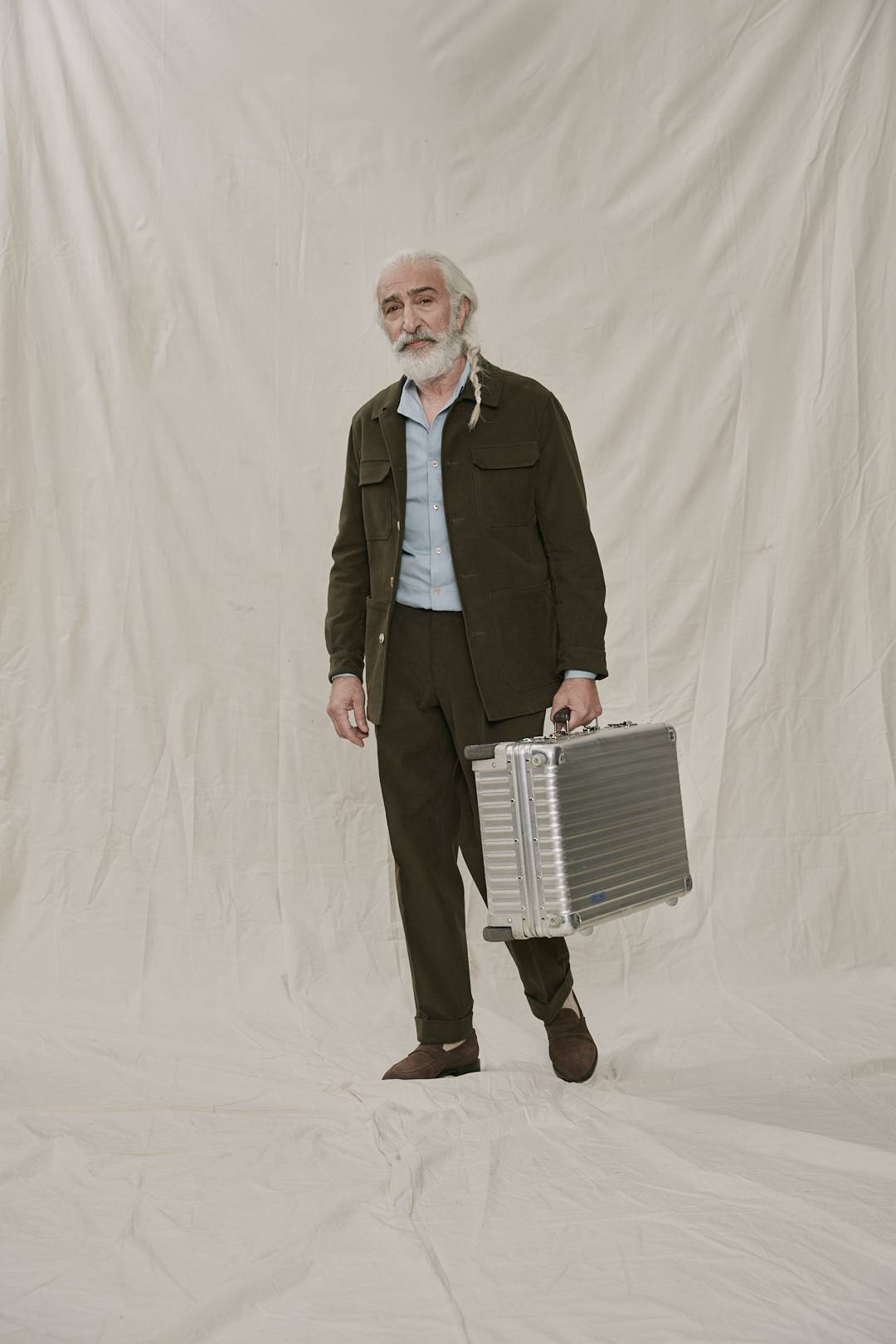 Olive Moleskin Utility Jacket aus Stretch-Baumwolle