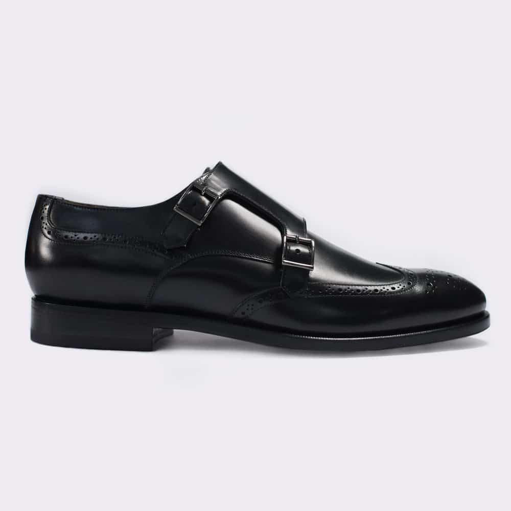 Schwarze Double Monks mit Brogue von Monokel Berlin