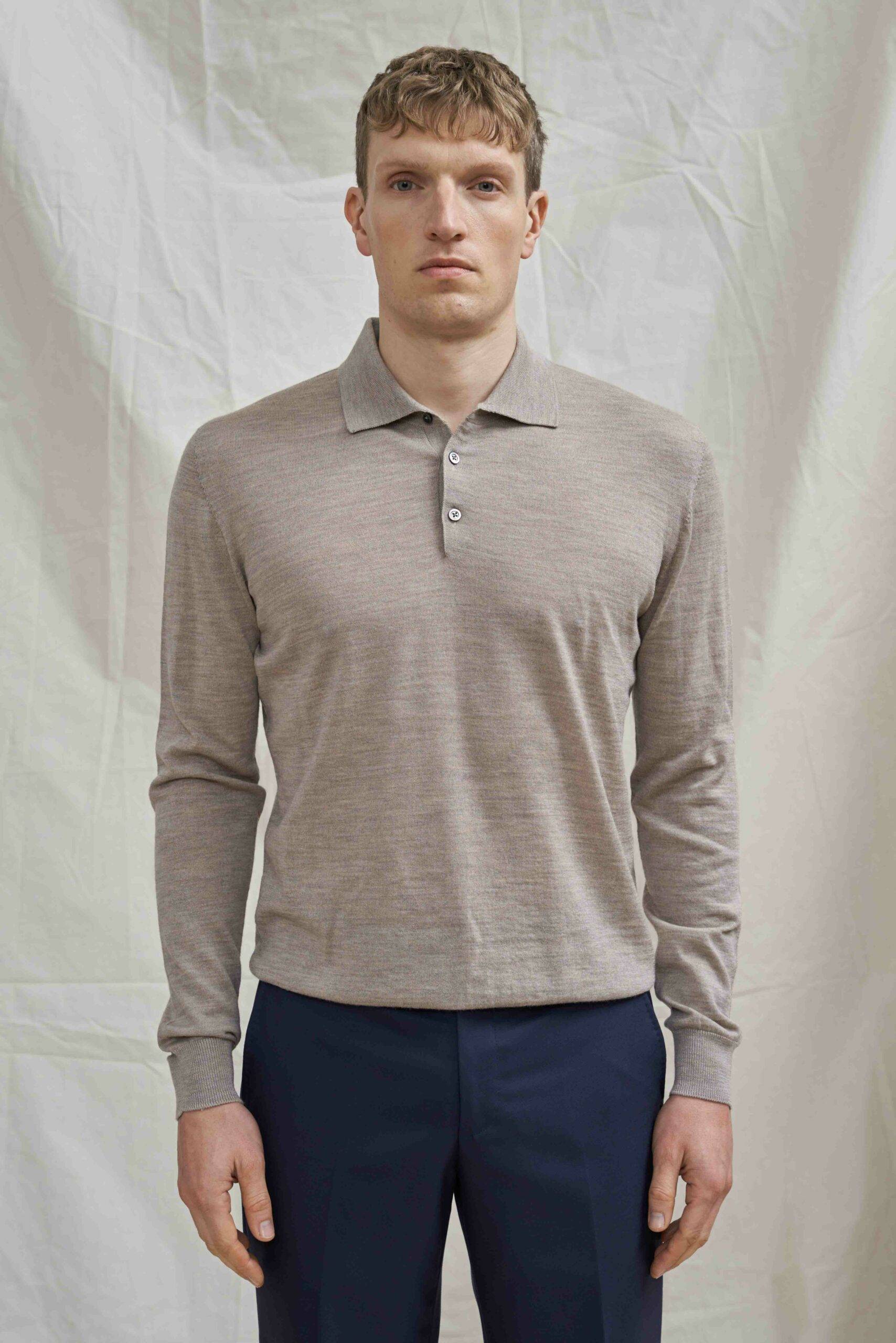 Sandfarbenes Merino Polo