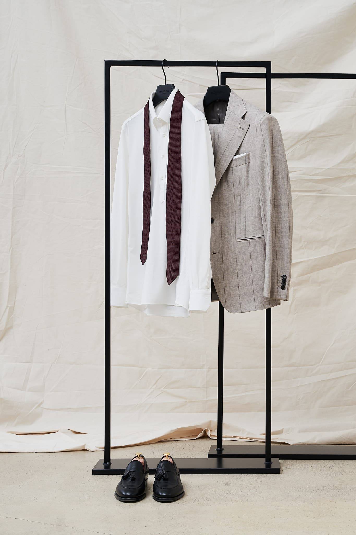 Taupe Melange Latte Stripe Maßanzug — Monokel Berlin