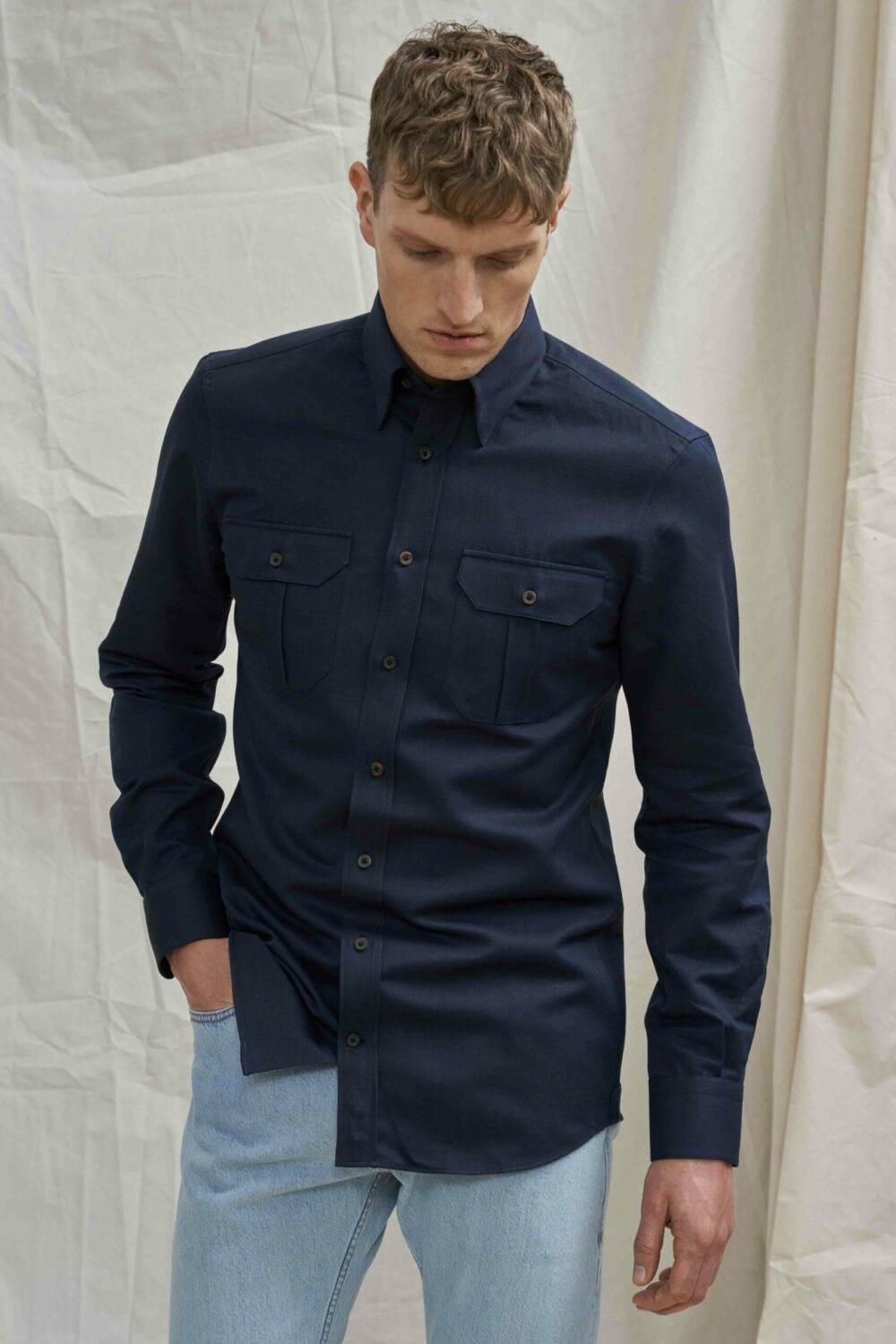 Navy blue Cotton Linen washed Overshirt